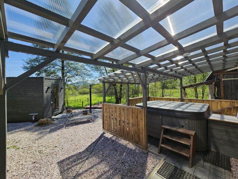 Hot tub area at Bohemian Homes, Bohemian Switzerland, Czech Republic.