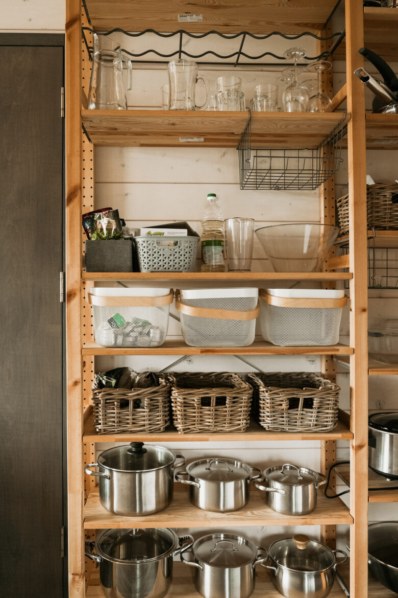 Organized kitchen shelves at Bohemian Homes, Bohemian Switzerland, Czech Republic.
