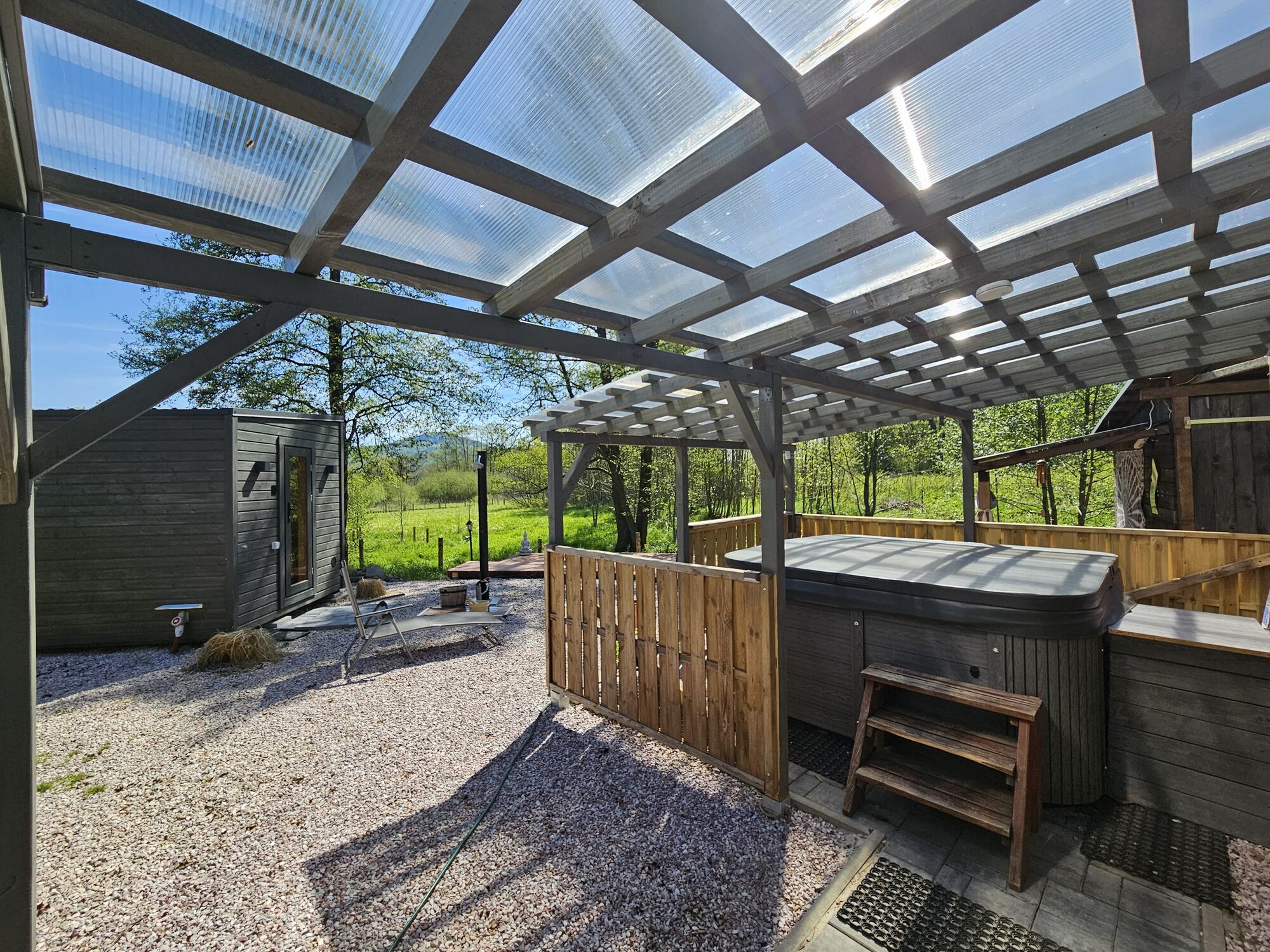 Hot tub area at Bohemian Homes, Bohemian Switzerland, Czech Republic.