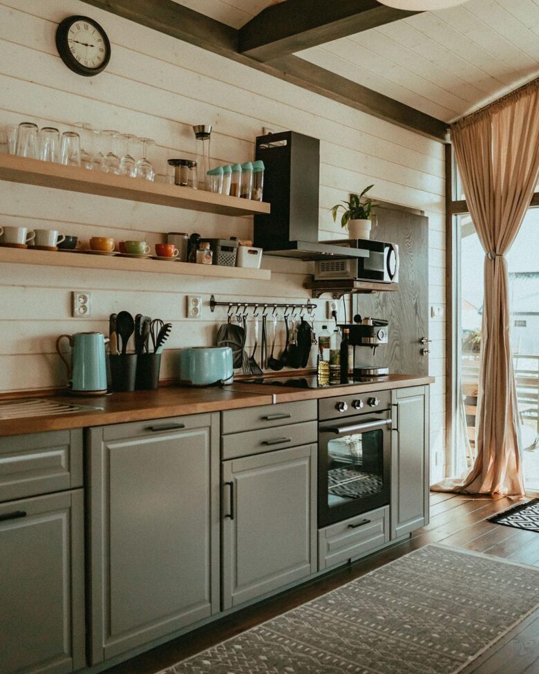 Modern kitchen interior at Bohemian Homes, Bohemian Switzerland, Czech Republic.