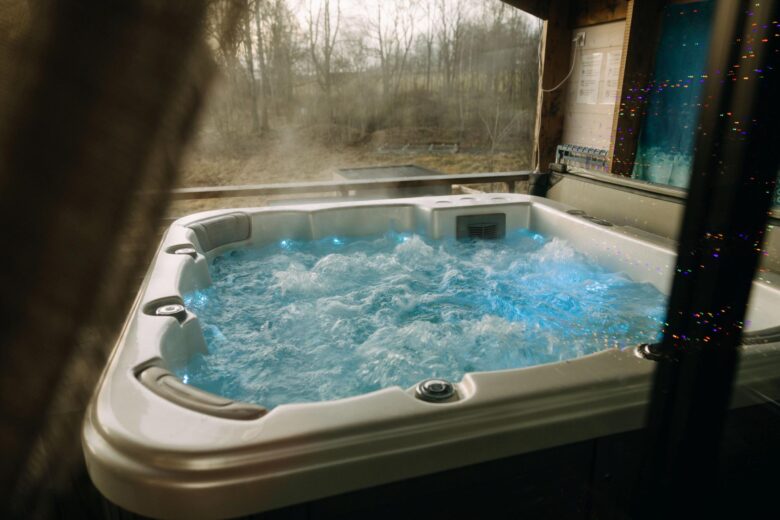 Jacuzzi with blue lights at Bohemian Homes, Bohemian Switzerland, Czech Republic.