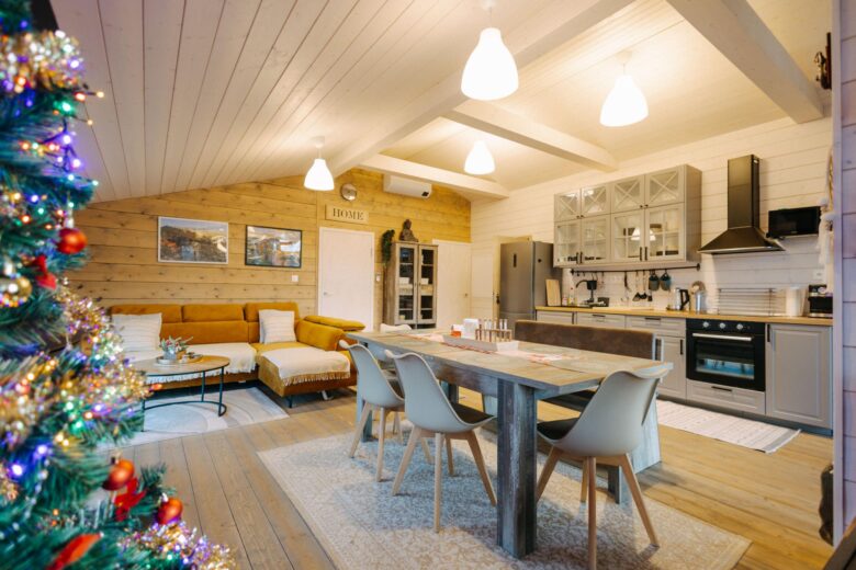 Cozy interior of a cabin at Bohemian Homes, Bohemian Switzerland, Czech Republic.